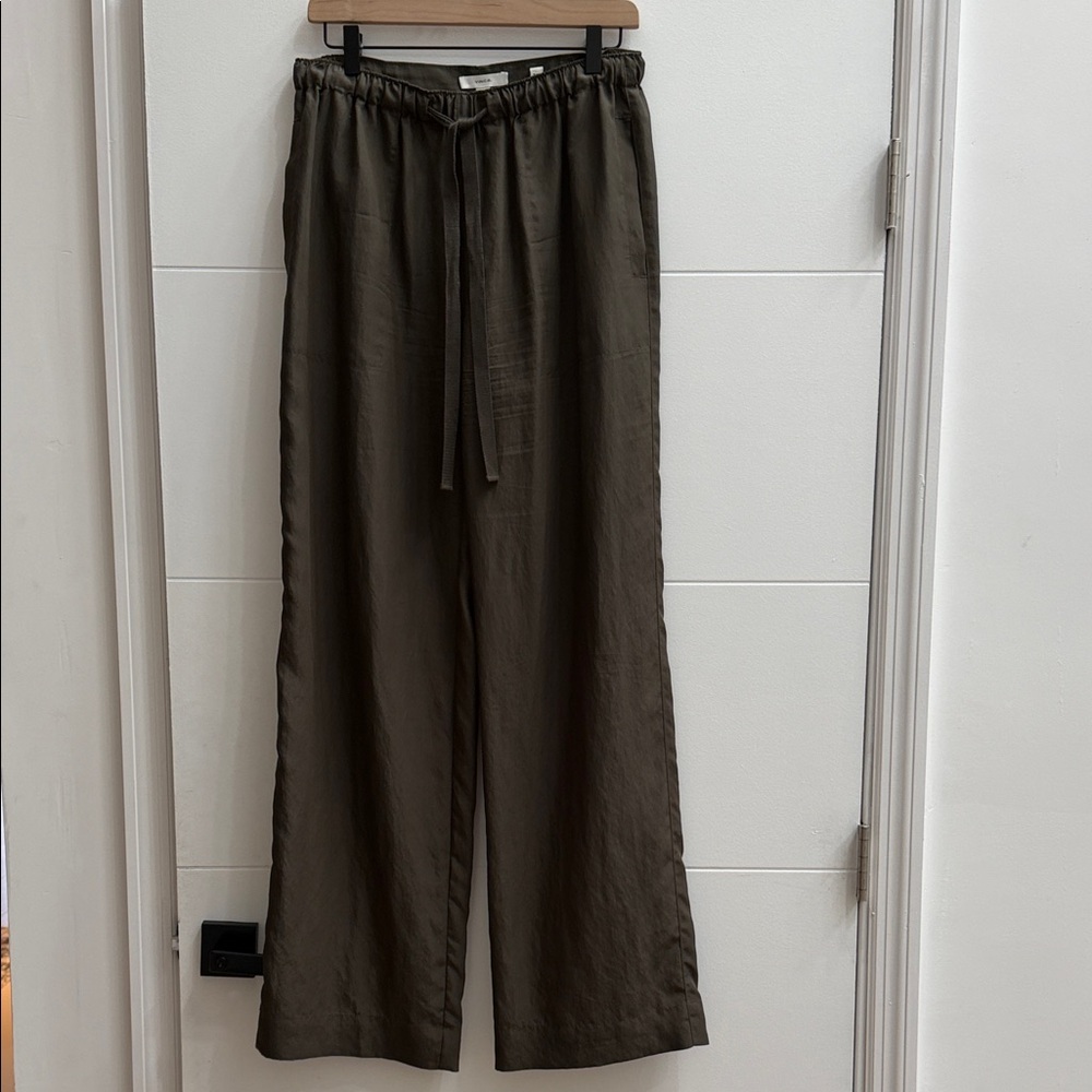 Vince Olive Drawstring Wide-Leg Chinos